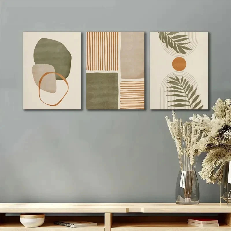3pcs Tropical Leaves Abstract Shapes Painting Metal Print Ready to Hang Art - Bella Home Decor