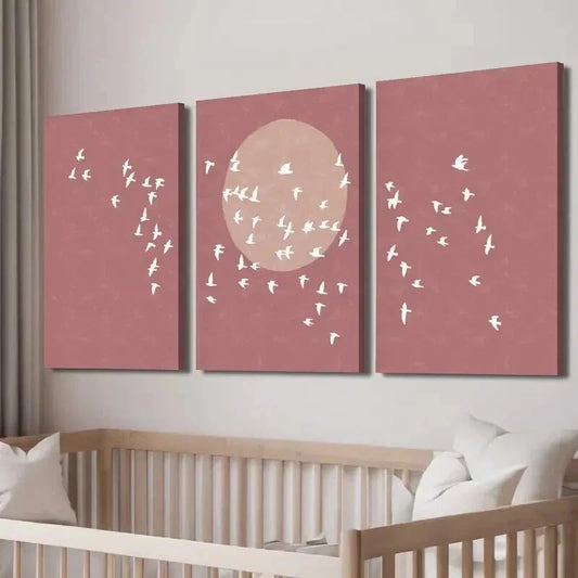 3pcs Minimalist Bird Flock Silhouette Wall Art Set Canvas Framed 50x70cm - High Quality Print 100% Australian Made Wall Canvas Ready to Hang