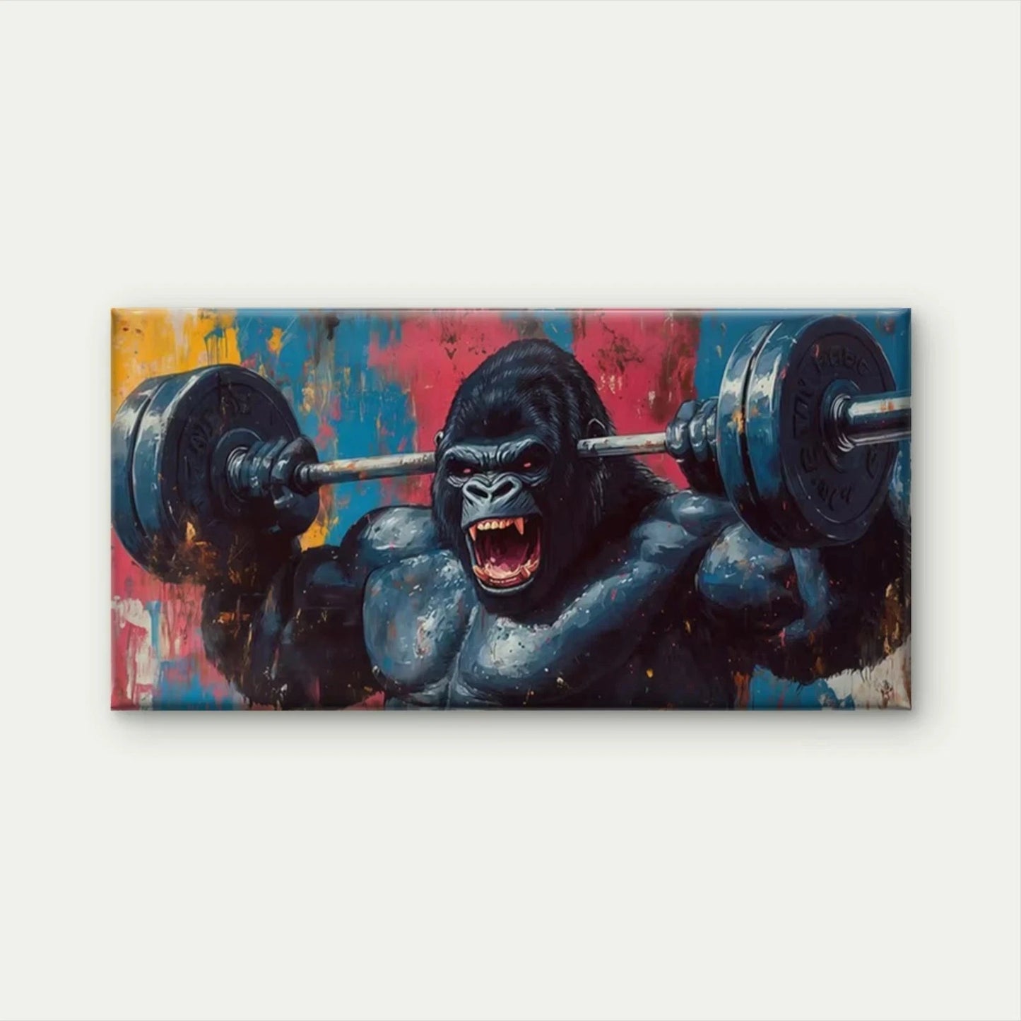 Gorilla Lifting Weights Wall Art Canvas Office Home Room Framed 120x60cm