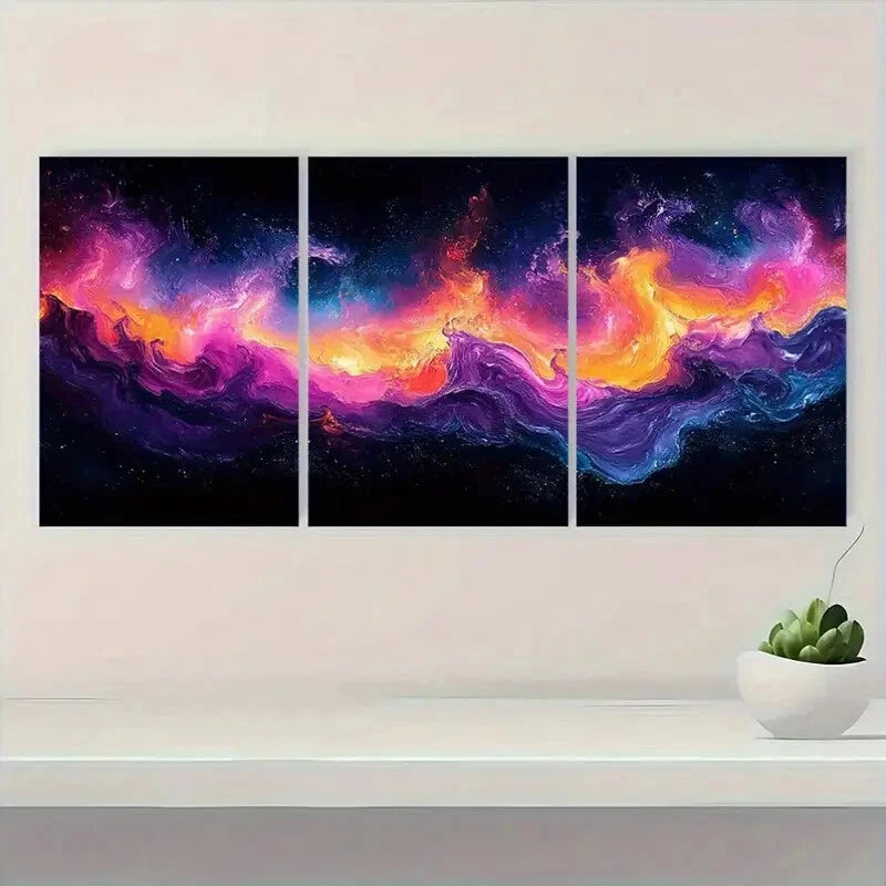 3pcs Colorful Oil Painting with Black Background Metal Print Ready to Hang Art - Bella Home Decor