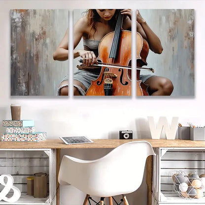 3pcs Women Playing Violin Art Deco Style   Wall Art Set Canvas Framed 40x60cm - High Quality Print 100% Australian Made Wall Canvas Ready to Hang - Bella Home Decor