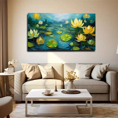 Serene Lotus Pond Scene Wall Art Canvas Office Home Room Framed 120x60cm