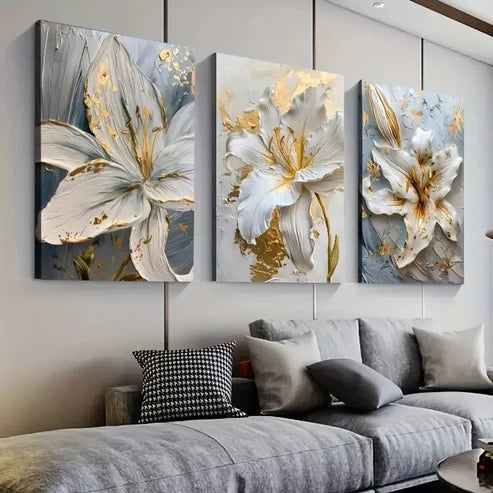 3pcs Scandinavian Floral Wall Art Set - Modern Abstract Canvas Framed 60x90 cm - High Quality Print 100% Australian Made Wall Canvas Ready to Hang