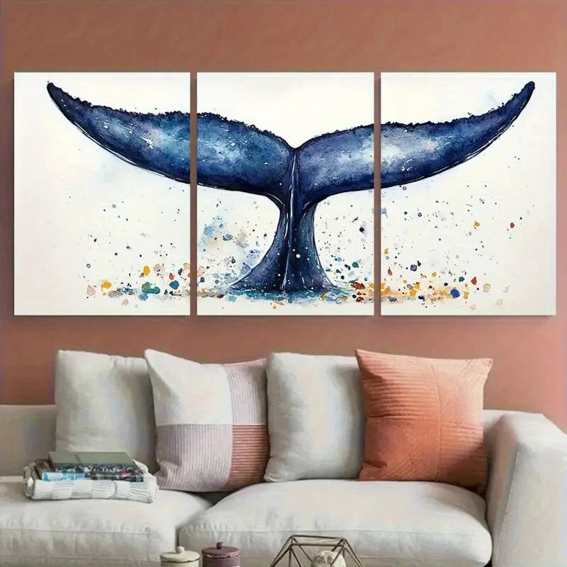 3pcs Whale Tail Abstract Minimalist Sea Metal Print Ready to Hang Art - Bella Home Decor