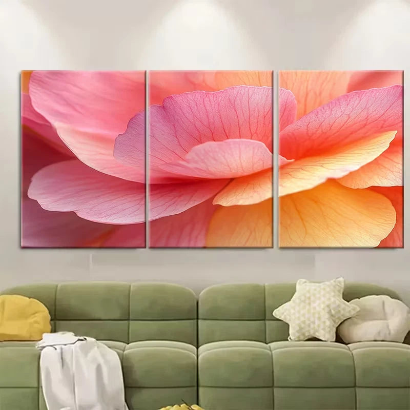 3pcs Contrast Pink And Yellow Petals Close Up Metal Print Ready to Hang Art - Bella Home Decor