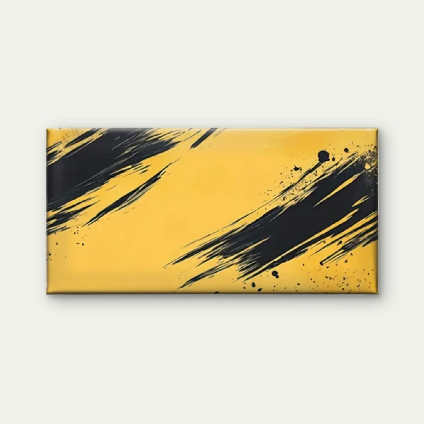 Yellow Black Brush Abstract Wall Art Canvas Office Home Room Framed 120x60cm