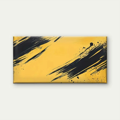 Yellow Black Brush Abstract Wall Art Canvas Office Home Room Framed 120x60cm
