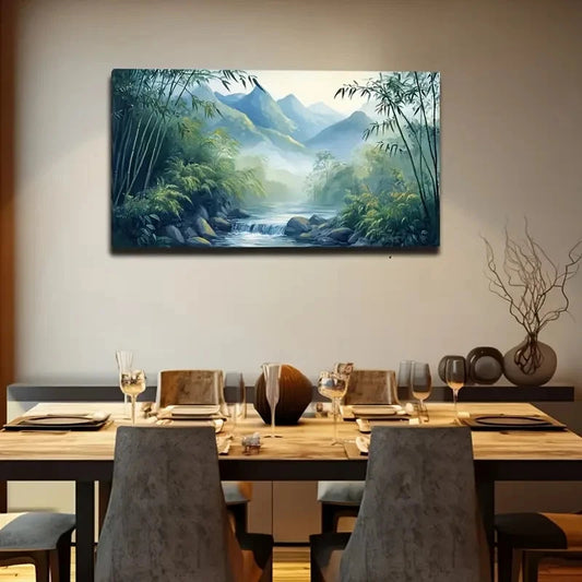 Serene Bamboo Stream Landscape Wall Art Canvas Office Home Room Framed 120x60cm