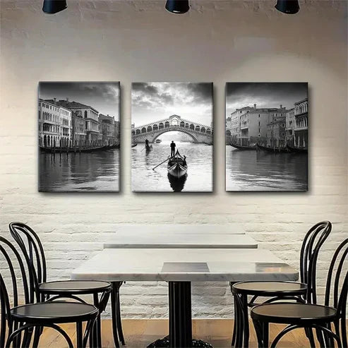 3pcs Venice Gondola Landscape Rialto Bridge Wall Art Canvas Unframed - High Quality Print 100% Australian Made Wall Canvas