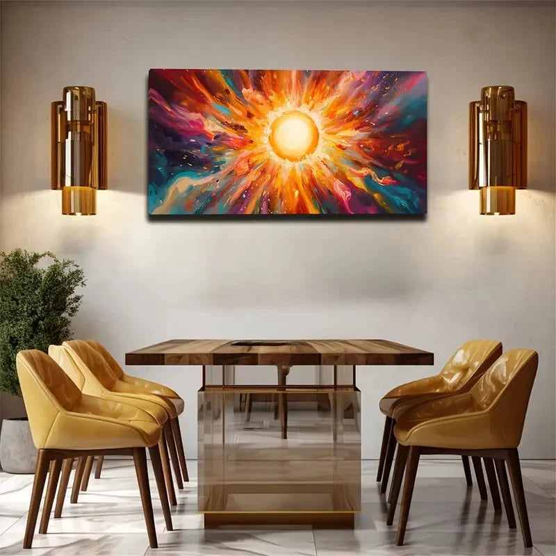 Vibrant Sunburst Radiant Color Wall Art Canvas Office Home Room Framed 120x60cm
