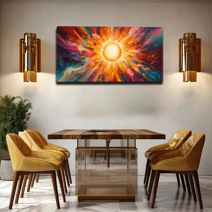 Vibrant Sunburst Radiant Color Wall Art Canvas Office Home Room Framed 120x60cm
