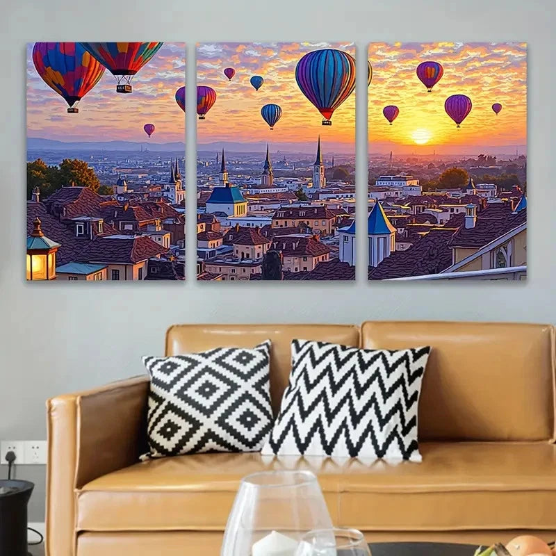 3pcs Hot Air Balloon Flight Wall Art Set Canvas Framed 40x60cm - High Quality Print 100% Australian Made Wall Canvas Ready to Hang