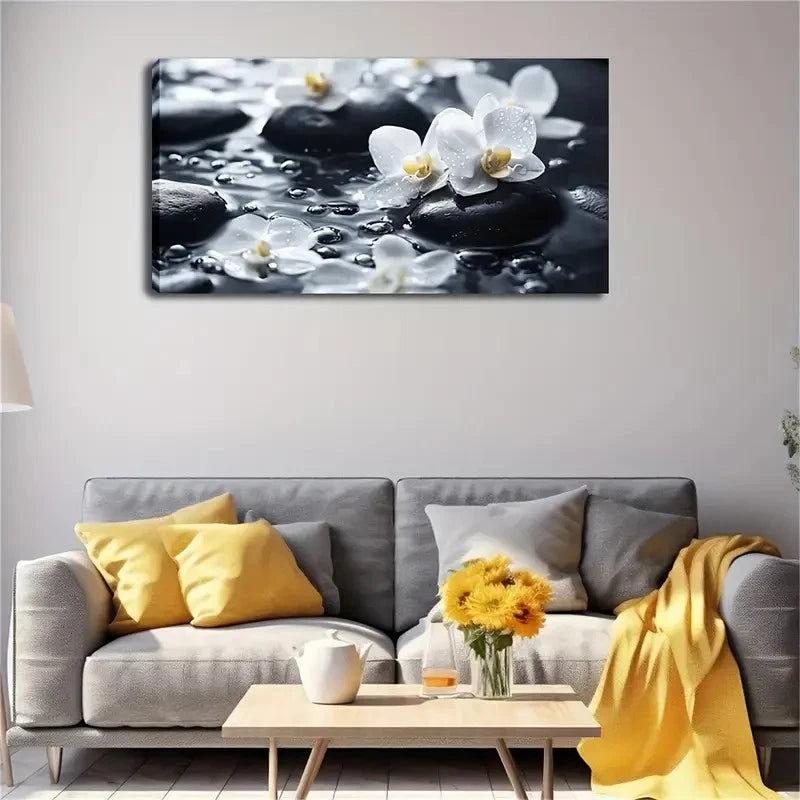Black and White Zen Decor Wall Art Canvas Office Home Room Framed 120x60cm