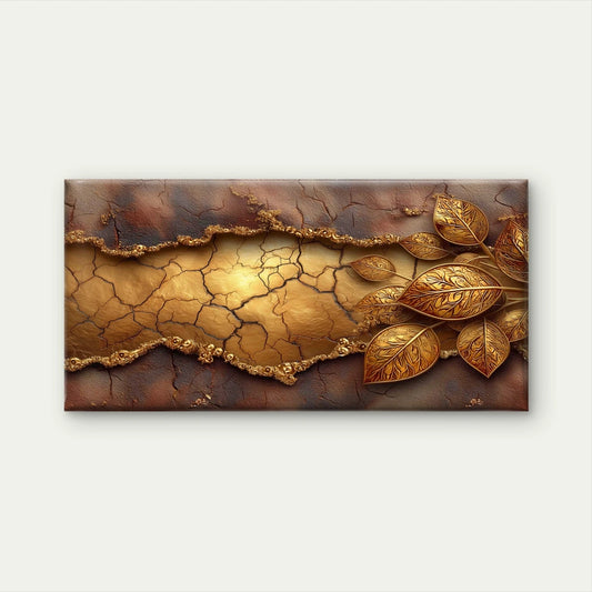 Abstract Cracked Gold Surface Wall Art Canvas Office Home Room Framed 120x60cm