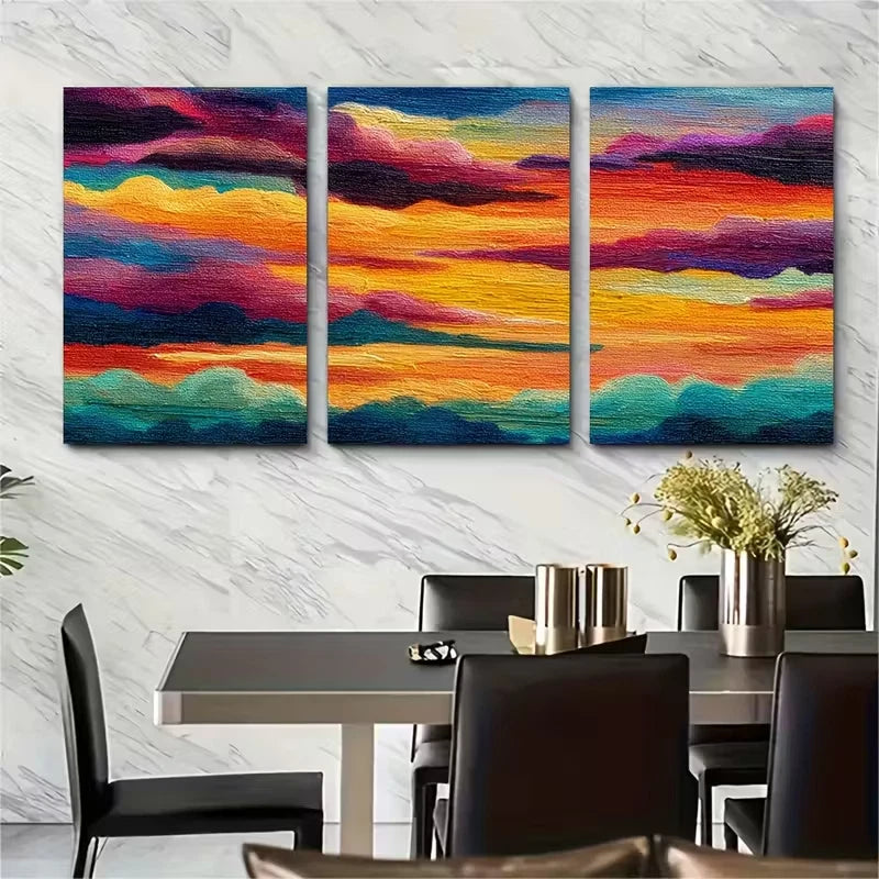 3pcsibrant Orange & Pink Sunset Scene Metal Print Ready to Hang Art