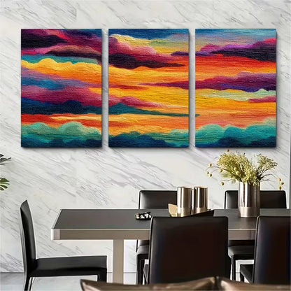 3pcsibrant Orange & Pink Sunset Scene Metal Print Ready to Hang Art