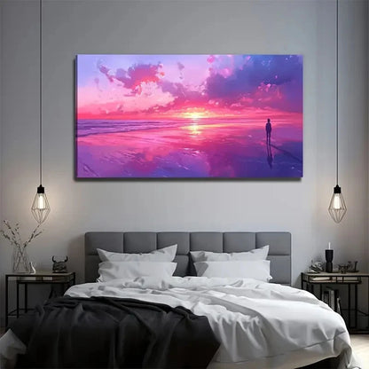 Pink Purple Orange Blue Seas Wall Art Canvas Office Home Room Framed 120x60cm