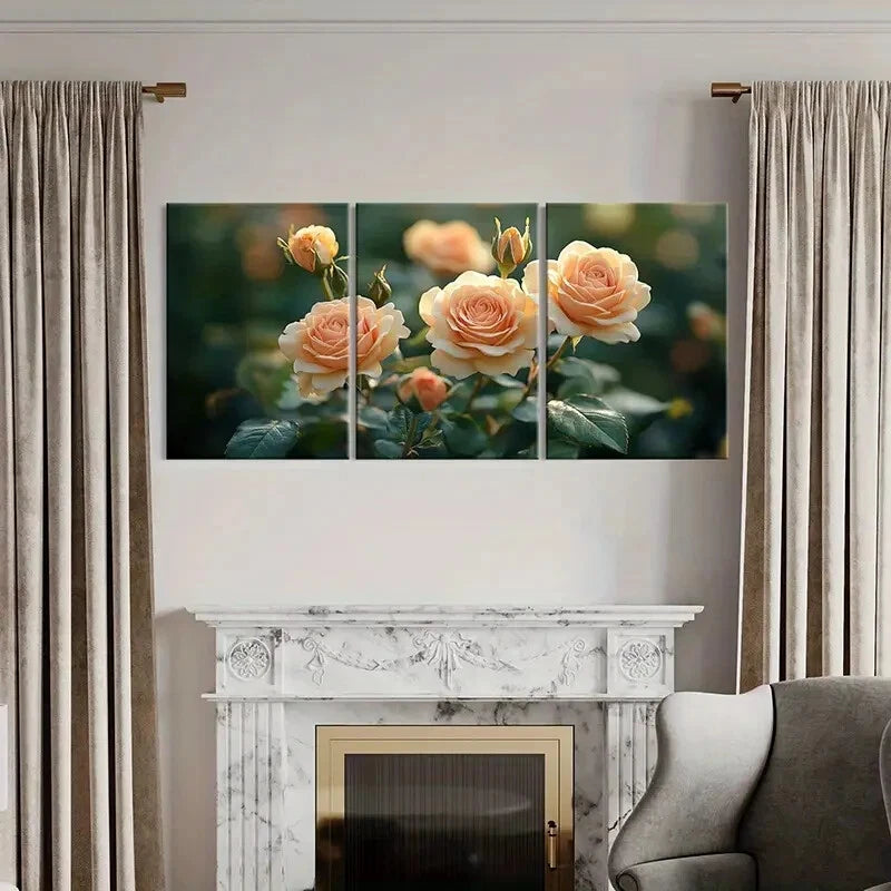 3pcs Roses Greenery Floral Art Painting Metal Print Ready to Hang Art - Bella Home Decor