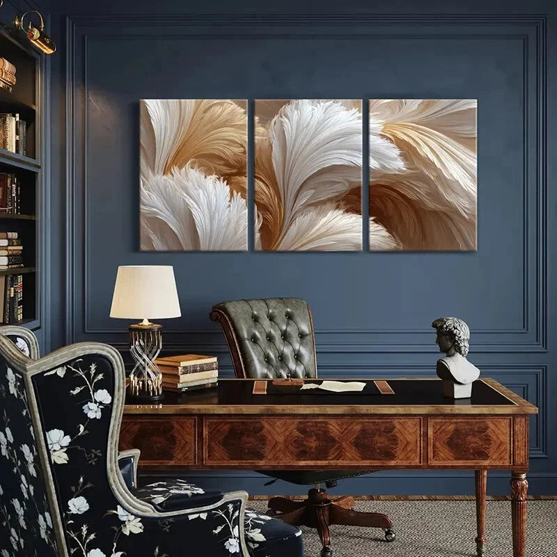 3pcs Abstract Feather Art Soft Texture Poster Metal Print Ready to Hang Art