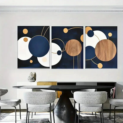 3pcs Abstract Wall Decor with Golden Accents Metal Print Ready to Hang Art - Bella Home Decor