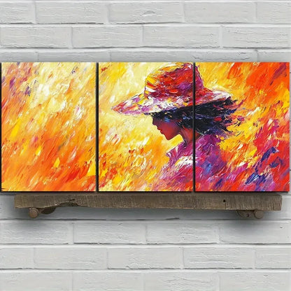 3pcs A Woman Wearing a Straw Hat Metal Print Ready to Hang Art - Bella Home Decor