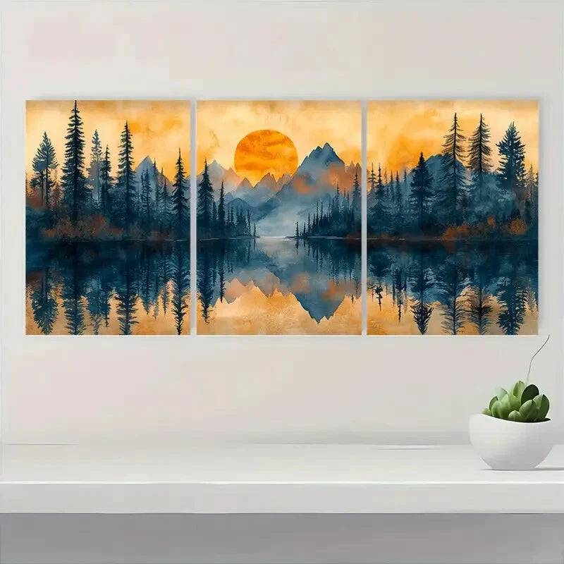 3pcs Peaceful Pine Forest Tranquil Perfect Wall Art Set Canvas Framed 40x60cm - High Quality Print 100% Australian Made Wall Canvas Ready to Hang - Bella Home Decor
