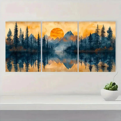 3pcs Peaceful Pine Forest Tranquil Perfect Wall Art Set Canvas Framed 40x60cm - High Quality Print 100% Australian Made Wall Canvas Ready to Hang - Bella Home Decor