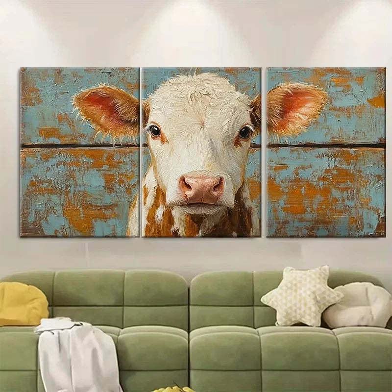 3pcs , Cow Painting Farm Animals Metal Print Ready to Hang Art - Bella Home Decor