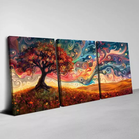 3pcs Colorful Tree of Life with Abstract View Wall Art Set Canvas Framed 50x70cm - High Quality Print 100% Australian Made Wall Canvas Ready to Hang