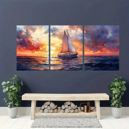 3pcs Nautical Sailboat Watercolor Seascape Metal Print Ready to Hang Art