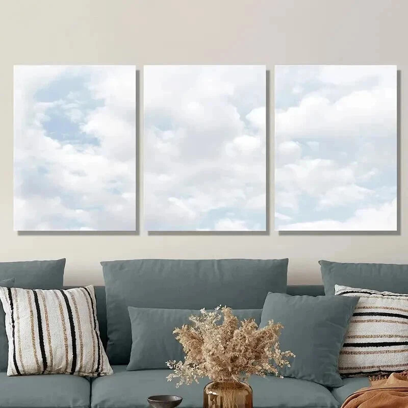 3pcs Blue Sky Cloud Serene Nature Perfect Wall Art Set Canvas Framed 60x90cm - High Quality Print 100% Australian Made Wall Canvas Ready to Hang - Bella Home Decor