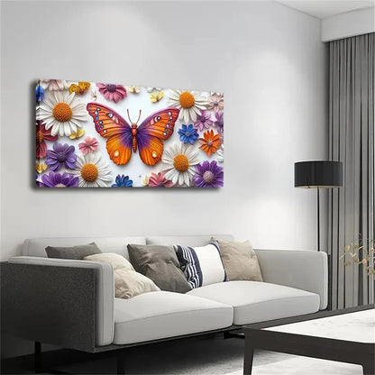 Vibrant Butterfly & Floral Wall Art Canvas Office Home Room Framed 120x60cm
