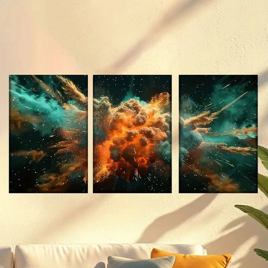 3pcs a colorful explosion of fire and smoke Wall Art Set Canvas Framed 50x70cm - High Quality Print 100% Australian Made Wall Canvas Ready to Hang