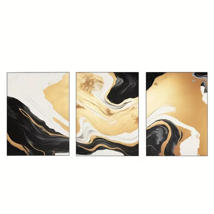 3pcs Luxury Black and White Golden Abstract  Wall Art Set Canvas Framed 60x90cm - High Quality Print 100% Australian Made Wall Canvas Ready to Hang