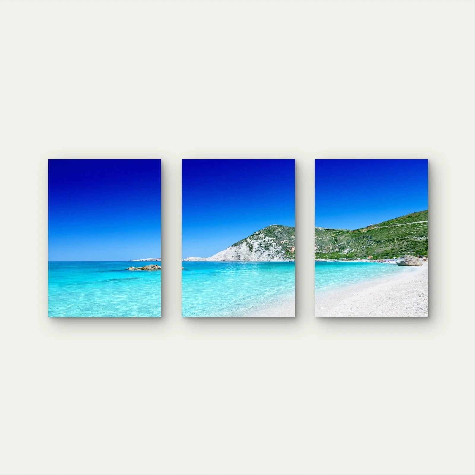 3pcs Petaluma Beach on Kefalonia Island Wall Art Set Canvas Framed 50x70cm - High Quality Print 100% Australian Made Wall Canvas Ready to Hang