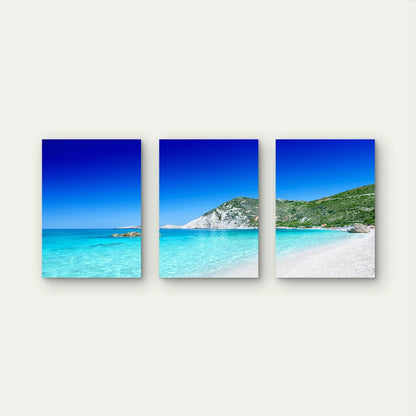 3pcs Petaluma Beach on Kefalonia Island Wall Art Set Canvas Framed 50x70cm - High Quality Print 100% Australian Made Wall Canvas Ready to Hang