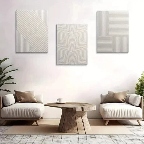3pcs White and Brown Line Pattern Decor Art Set Canvas Unframed - High Quality Print 100% Australian Made Wall Canvas