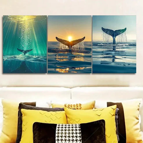 3pcs whale tail Wall Art Set Canvas Unframed - High Quality Print 100% Australian Made Wall Canvas - Bella Home Decor