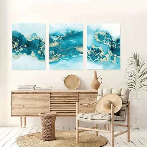 3pcs Turquoise Abstract Canvas Framed 60x90cm - High Quality Print 100% Australian Made Wall Canvas Ready to Hang