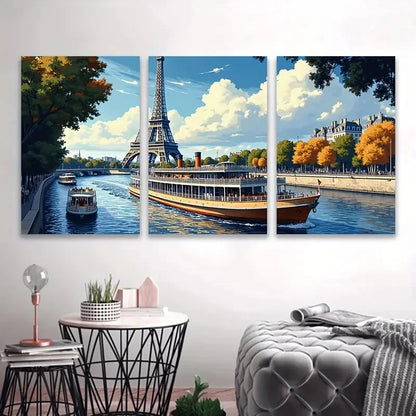3pcs Eiffel View Wall Art Set Canvas Framed 50x70cm - High Quality Print 100% Australian Made Wall Canvas Ready to Hang - Bella Home Decor