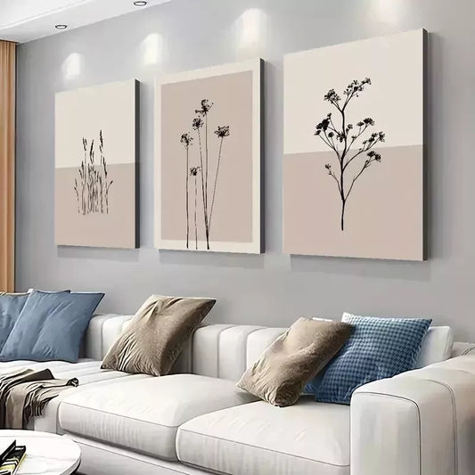 3pcs Minimalist Neutral Art, Neutral Seed Heads Wall Art Set Canvas Framed 50x70cm - High Quality Print 100% Australian Made Wall Canvas Ready to Hang