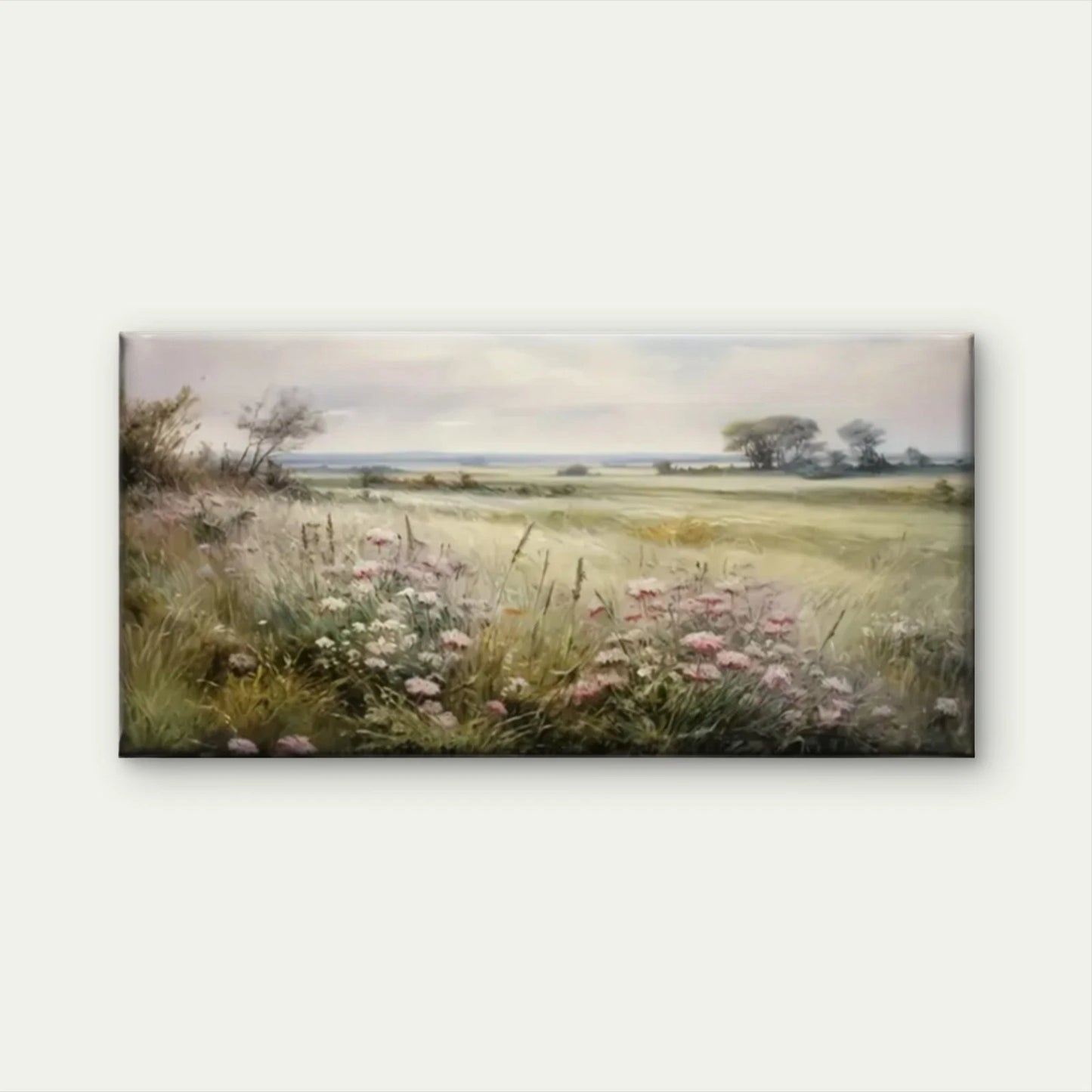 Flowers Field Nature Retro Wall Art Canvas Office Home Room Framed 120x60cm