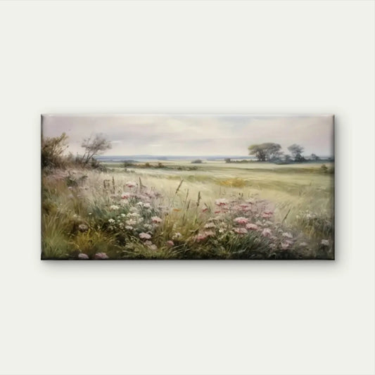 Flowers Field Nature Retro Wall Art Canvas Office Home Room Framed 120x60cm