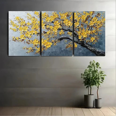 3pcs Painting Of Tree With Yellow Flowers  Wall Art Set Canvas Unframed - High Quality Print 100% Australian Made Wall Canvas