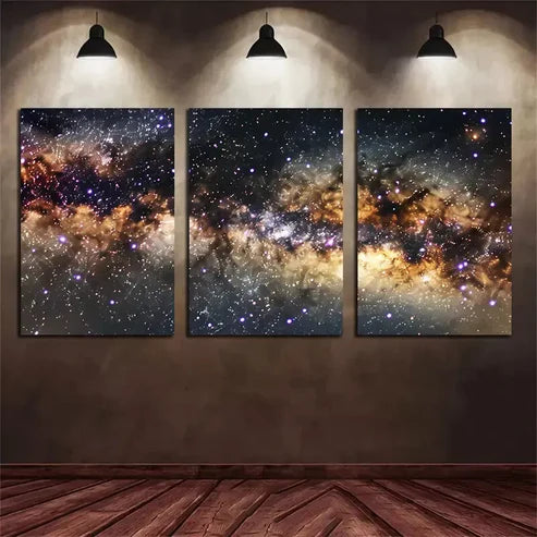 3pcs Panoramic View of The Milky Way Galaxy Canvas Unframed - High Quality Print 100% Australian Made Wall Canvas