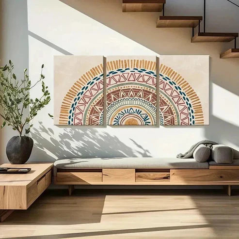 3pcs Bohemian Blue Green Orange & White Patterns Wall Art Canvas Unframed - High Quality Print 100% Australian Made Wall Canvas - Bella Home Decor