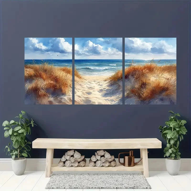 3pcs Sand Dunes Painting Great Lakes Watercolor Metal Print Ready to Hang Art - Bella Home Decor