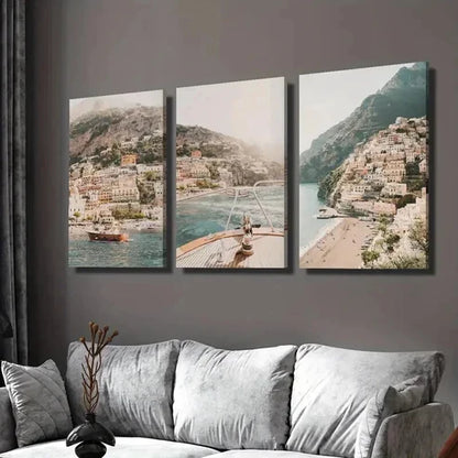3pcs Italy Coast Beach City Landscape Wall Art Set Canvas Unframed - High Quality Print 100% Australian Made Wall Canvas