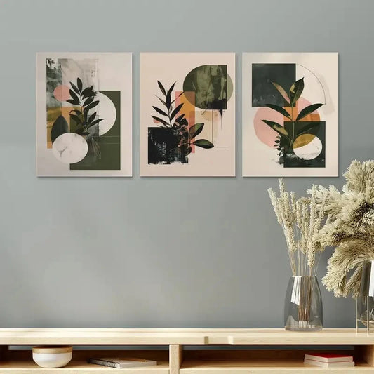 3pcs Abstract Botanical Earth Tone Boho Design Metal Print Ready to Hang Art