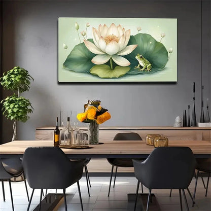 Lotus & Frog Wall Art Canvas Office Home Room Framed 120x60cm